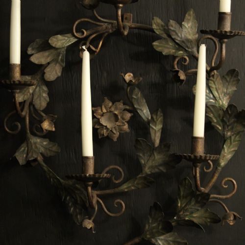 FRENCH SINGLE CANDLE TOLEWARE ANTIQUE WALL LIGHT - ADDITIONAL PHOTO 1