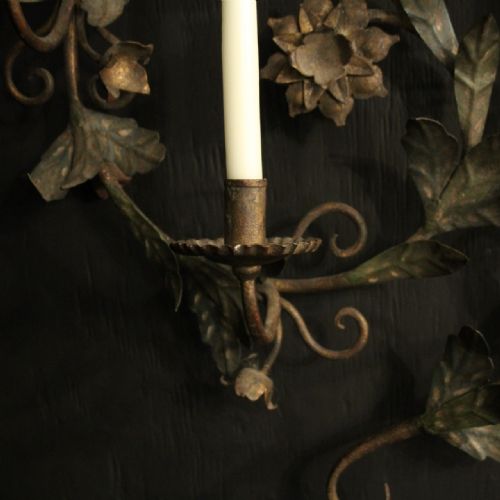 FRENCH SINGLE CANDLE TOLEWARE ANTIQUE WALL LIGHT - ADDITIONAL PHOTO 2
