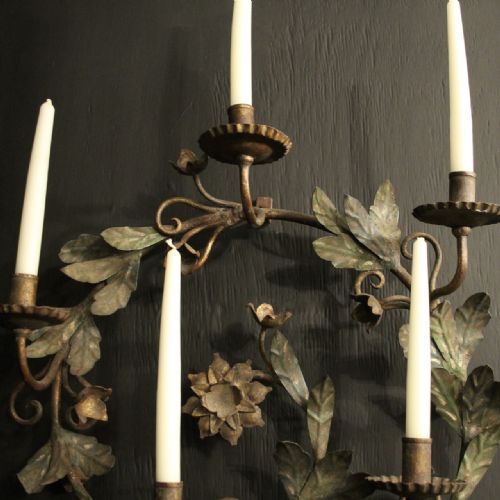 FRENCH SINGLE CANDLE TOLEWARE ANTIQUE WALL LIGHT - ADDITIONAL PHOTO 3
