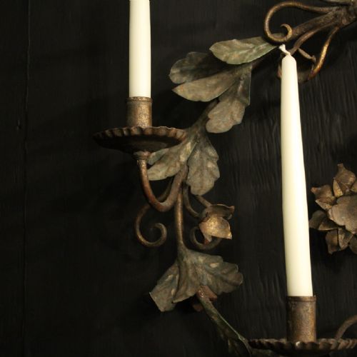 FRENCH SINGLE CANDLE TOLEWARE ANTIQUE WALL LIGHT - ADDITIONAL PHOTO 4