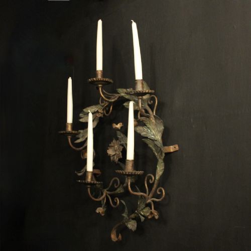 FRENCH SINGLE CANDLE TOLEWARE ANTIQUE WALL LIGHT - ADDITIONAL PHOTO 9