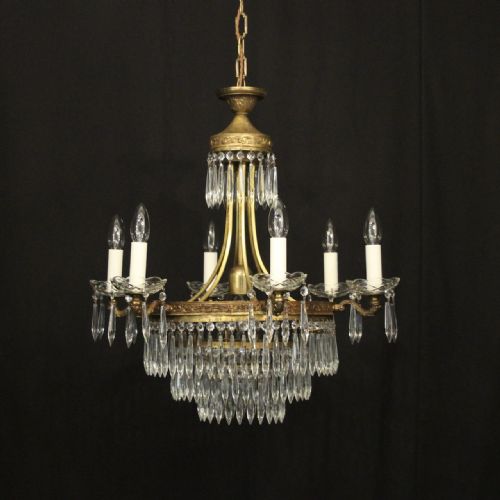 french gilded 7 light tent waterfall chandelier - CATEGORY: ANTIQUE LIGHTING - DATED 1930