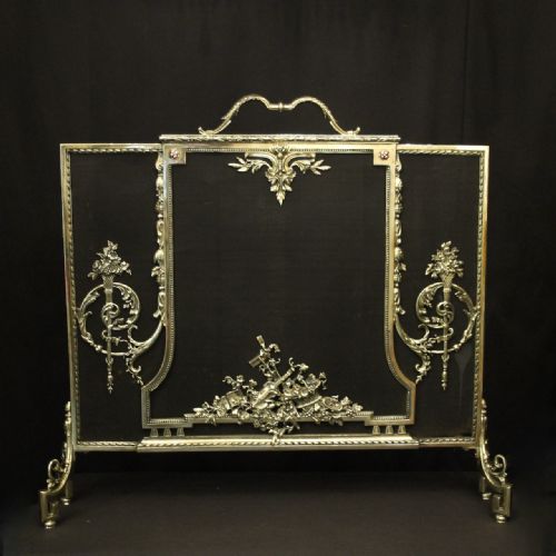 french large brass antique firescreen - CATEGORY: ANTIQUE FIREPLACES - DATED 1900
