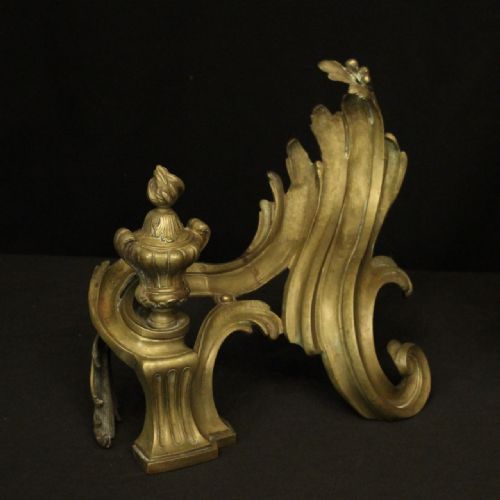 FRENCH PAIR OF BRONZE ANTIQUE FIRE CHENETS - ADDITIONAL PHOTO 1