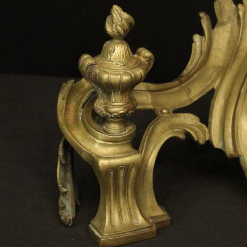 FRENCH PAIR OF BRONZE ANTIQUE FIRE CHENETS - ADDITIONAL PHOTO 3