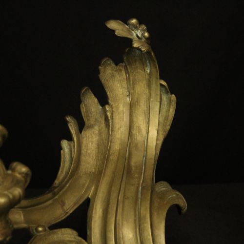 FRENCH PAIR OF BRONZE ANTIQUE FIRE CHENETS - ADDITIONAL PHOTO 4