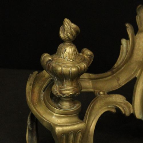 FRENCH PAIR OF BRONZE ANTIQUE FIRE CHENETS - ADDITIONAL PHOTO 5