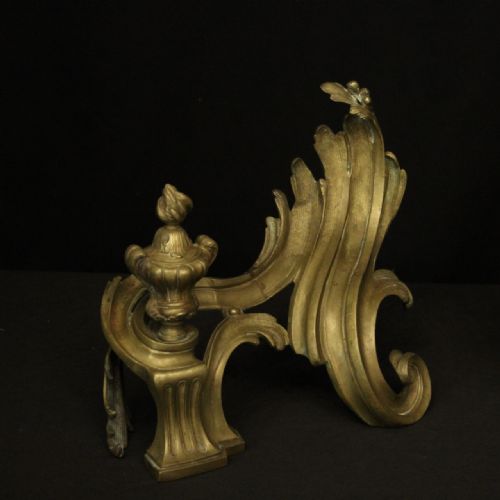 FRENCH PAIR OF BRONZE ANTIQUE FIRE CHENETS - ADDITIONAL PHOTO 8