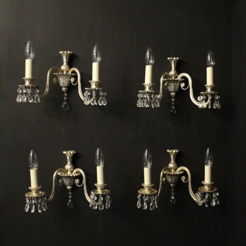english set of 4 silver antiqure wall lights - CATEGORY: ANTIQUE LIGHTING - DATED 1920