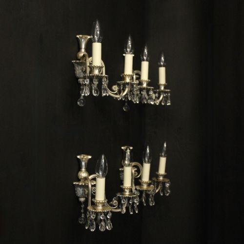 ENGLISH SET OF 4 SILVER ANTIQURE WALL LIGHTS - ADDITIONAL PHOTO 9