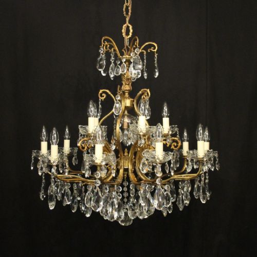 italian gilded crystal 16 light antique chandelier - CATEGORY: ANTIQUE LIGHTING - DATED 1920
