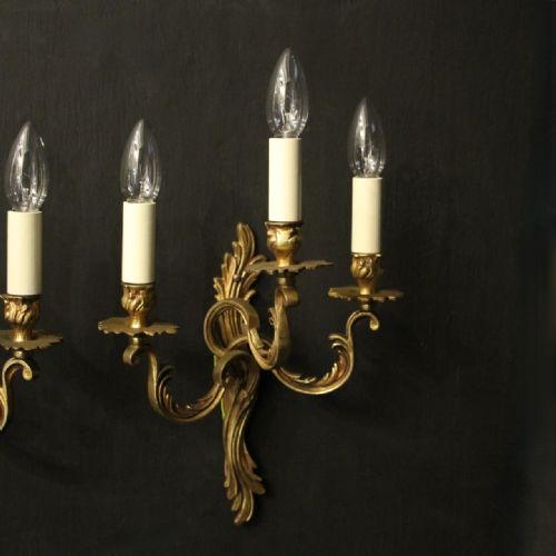 FRENCH PAIR OF GILDED BRASS ANTIQUE WALL LIGHTS - ADDITIONAL PHOTO 1