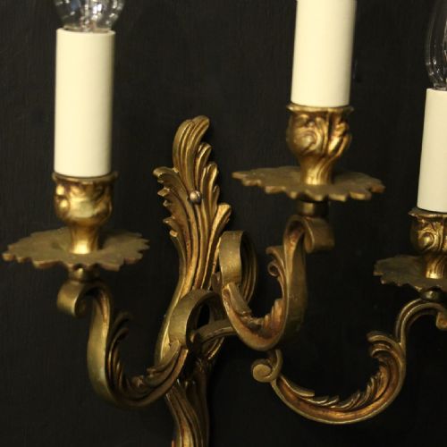 FRENCH PAIR OF GILDED BRASS ANTIQUE WALL LIGHTS - ADDITIONAL PHOTO 2