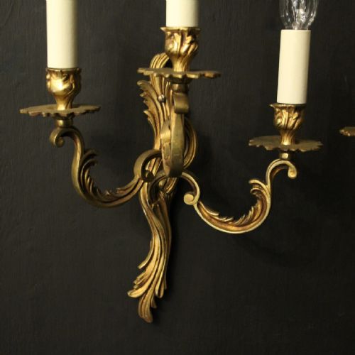 FRENCH PAIR OF GILDED BRASS ANTIQUE WALL LIGHTS - ADDITIONAL PHOTO 3