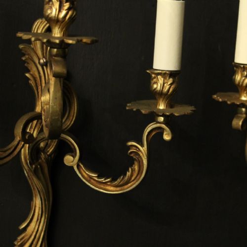 FRENCH PAIR OF GILDED BRASS ANTIQUE WALL LIGHTS - ADDITIONAL PHOTO 4