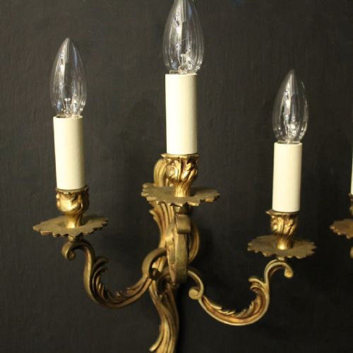 FRENCH PAIR OF GILDED BRASS ANTIQUE WALL LIGHTS - ADDITIONAL PHOTO 5