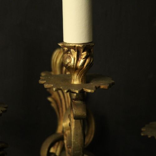 FRENCH PAIR OF GILDED BRASS ANTIQUE WALL LIGHTS - ADDITIONAL PHOTO 6