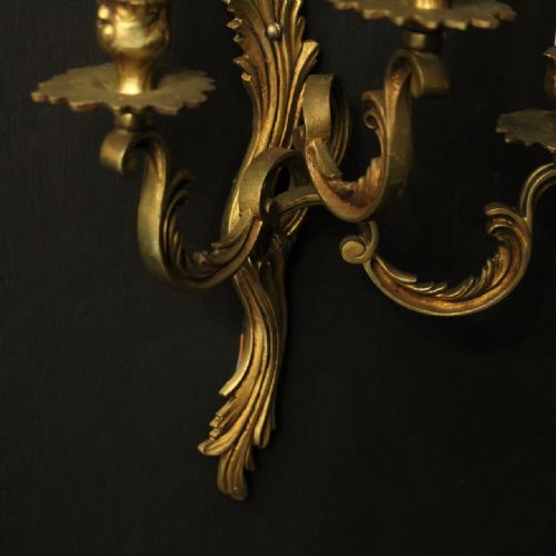 FRENCH PAIR OF GILDED BRASS ANTIQUE WALL LIGHTS - ADDITIONAL PHOTO 7