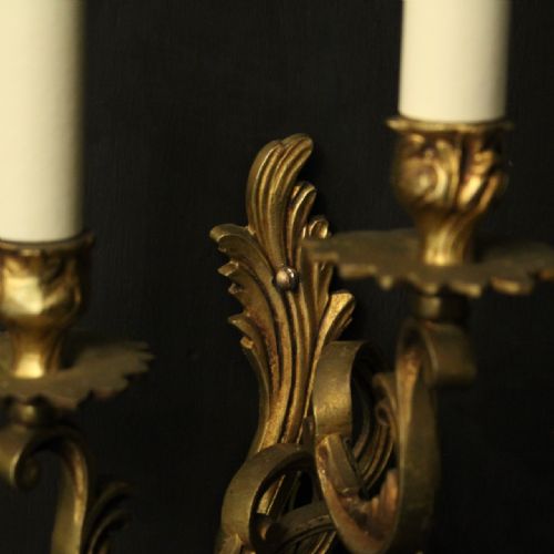 FRENCH PAIR OF GILDED BRASS ANTIQUE WALL LIGHTS - ADDITIONAL PHOTO 8