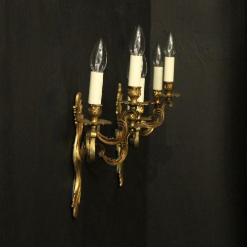 FRENCH PAIR OF GILDED BRASS ANTIQUE WALL LIGHTS - ADDITIONAL PHOTO 9