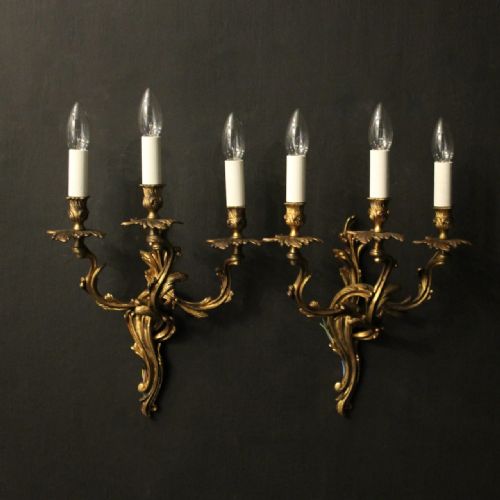 french pair of gilded bronze antique wall lights - CATEGORY: ANTIQUE LIGHTING - DATED 1920