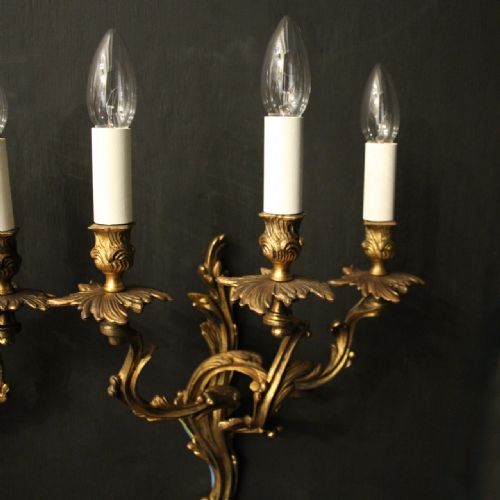FRENCH PAIR OF GILDED BRONZE ANTIQUE WALL LIGHTS - ADDITIONAL PHOTO 5
