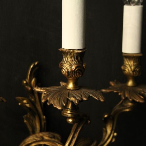 FRENCH PAIR OF GILDED BRONZE ANTIQUE WALL LIGHTS - ADDITIONAL PHOTO 6