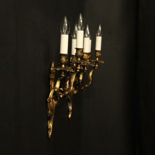 FRENCH PAIR OF GILDED BRONZE ANTIQUE WALL LIGHTS - ADDITIONAL PHOTO 9