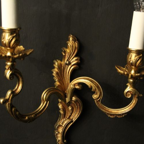 FRENCH PAIR OF GILDED ANTIQUE WALL LIGHTS - ADDITIONAL PHOTO 2