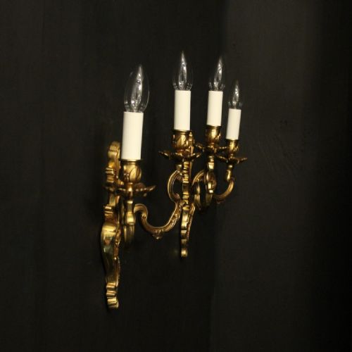 FRENCH PAIR OF GILDED ANTIQUE WALL LIGHTS - ADDITIONAL PHOTO 9