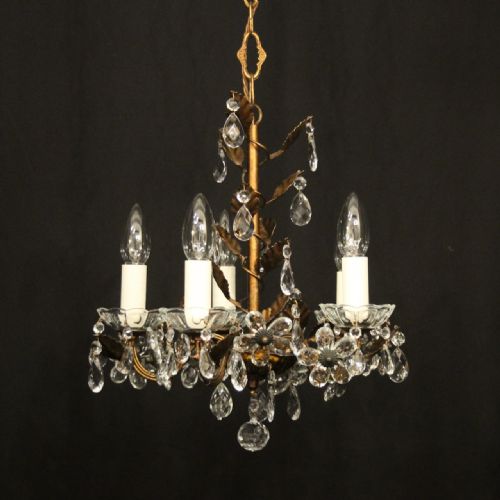 italian gilded toleware 5 light chandelier - CATEGORY: ANTIQUE LIGHTING - DATED 1930
