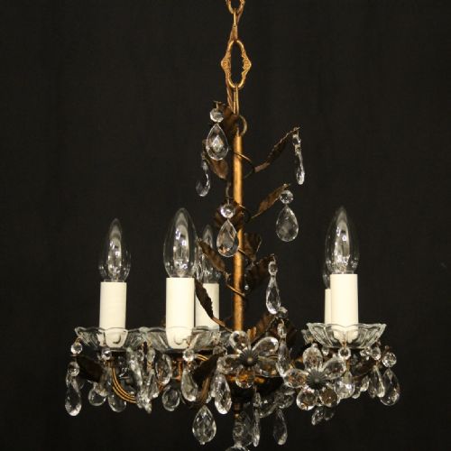 ITALIAN GILDED TOLEWARE 5 LIGHT CHANDELIER - ADDITIONAL PHOTO 1