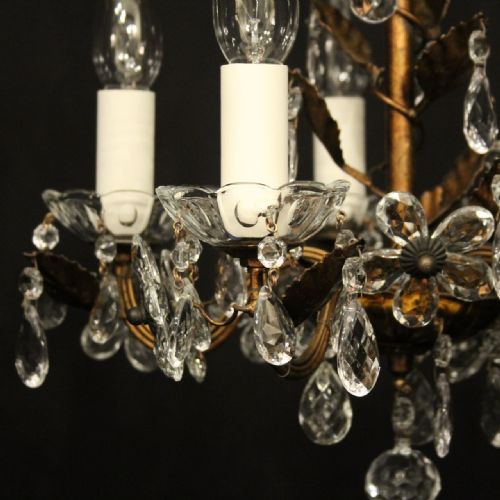 ITALIAN GILDED TOLEWARE 5 LIGHT CHANDELIER - ADDITIONAL PHOTO 2