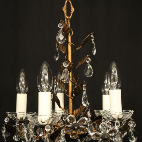 ITALIAN GILDED TOLEWARE 5 LIGHT CHANDELIER - ADDITIONAL PHOTO 4