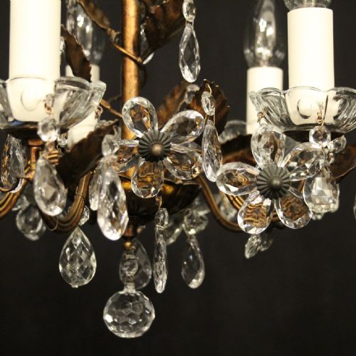ITALIAN GILDED TOLEWARE 5 LIGHT CHANDELIER - ADDITIONAL PHOTO 5