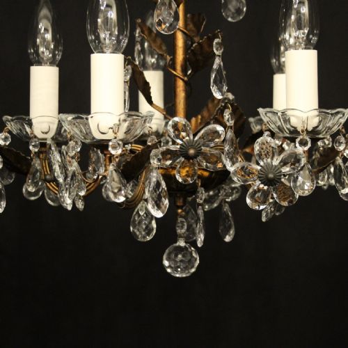ITALIAN GILDED TOLEWARE 5 LIGHT CHANDELIER - ADDITIONAL PHOTO 7