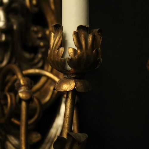 FRENCH LARGE PAIR GILTWOOD TRIPLE ARM ANTIQUE WALL LIGHTS - ADDITIONAL PHOTO 4