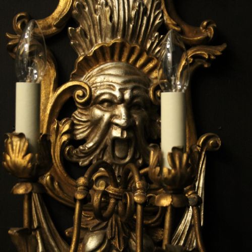 FRENCH LARGE PAIR GILTWOOD TRIPLE ARM ANTIQUE WALL LIGHTS - ADDITIONAL PHOTO 5