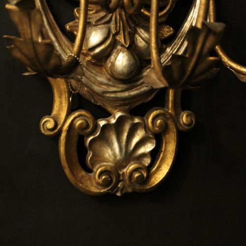 FRENCH LARGE PAIR GILTWOOD TRIPLE ARM ANTIQUE WALL LIGHTS - ADDITIONAL PHOTO 8