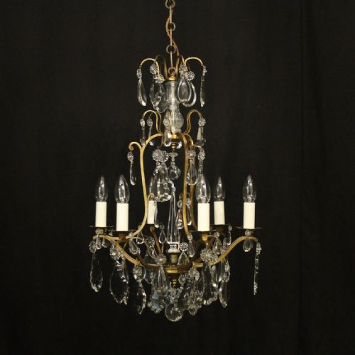 french gilded 6 light antique chandelier - CATEGORY: ANTIQUE LIGHTING - DATED 1920