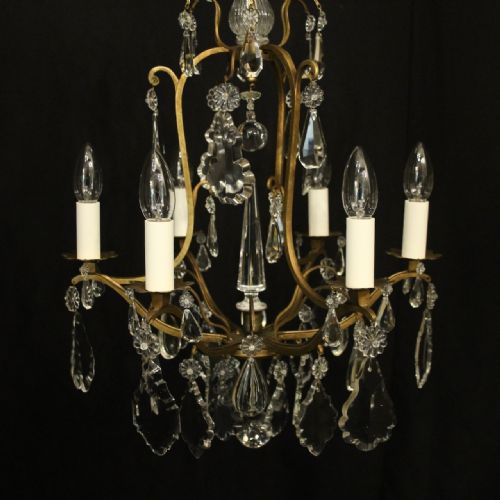 FRENCH GILDED 6 LIGHT ANTIQUE CHANDELIER - ADDITIONAL PHOTO 1