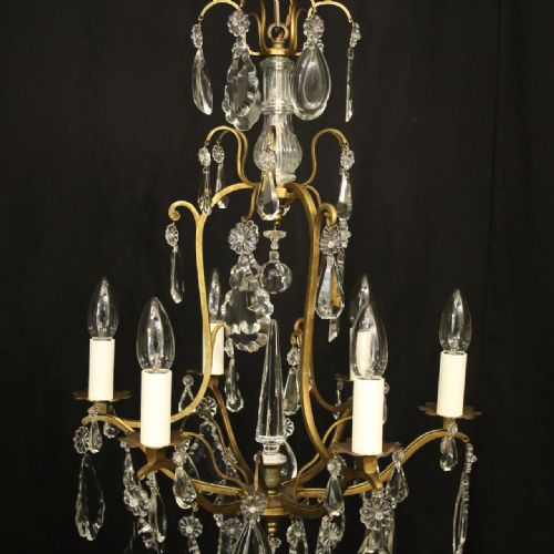 FRENCH GILDED 6 LIGHT ANTIQUE CHANDELIER - ADDITIONAL PHOTO 2