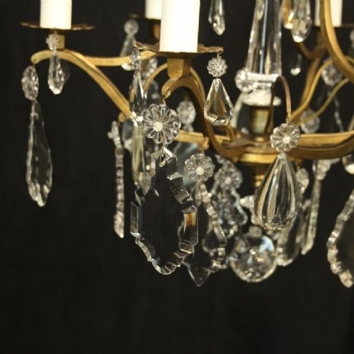FRENCH GILDED 6 LIGHT ANTIQUE CHANDELIER - ADDITIONAL PHOTO 3