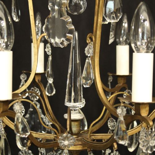 FRENCH GILDED 6 LIGHT ANTIQUE CHANDELIER - ADDITIONAL PHOTO 4