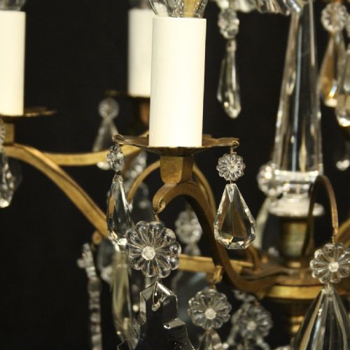 FRENCH GILDED 6 LIGHT ANTIQUE CHANDELIER - ADDITIONAL PHOTO 5