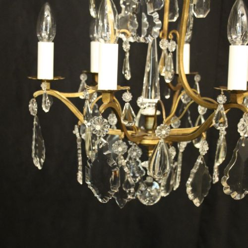 FRENCH GILDED 6 LIGHT ANTIQUE CHANDELIER - ADDITIONAL PHOTO 6