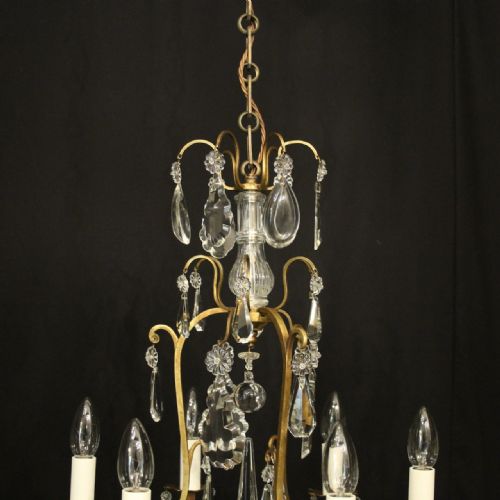 FRENCH GILDED 6 LIGHT ANTIQUE CHANDELIER - ADDITIONAL PHOTO 7