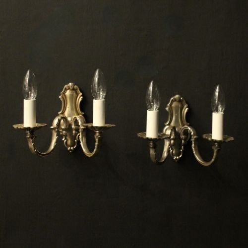 english pair of silver gilded antique wall lights - CATEGORY: ANTIQUE LIGHTING - DATED 1920