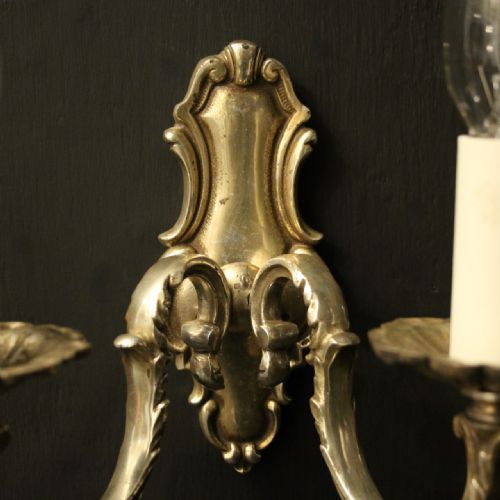 ENGLISH PAIR OF SILVER GILDED ANTIQUE WALL LIGHTS - ADDITIONAL PHOTO 2