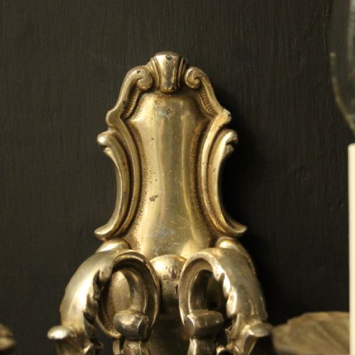 ENGLISH PAIR OF SILVER GILDED ANTIQUE WALL LIGHTS - ADDITIONAL PHOTO 4